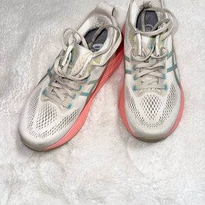 Asics Women's White Mesh Sneakers with Coral Midsole and Teal Accents